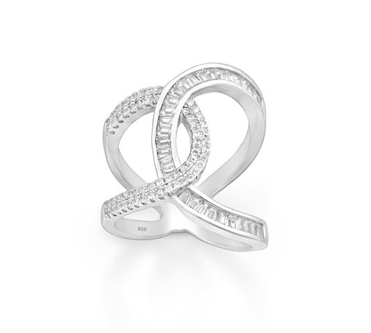 Cubic Zirconia & Sterling Silver Channel-Set Interlocked Ring