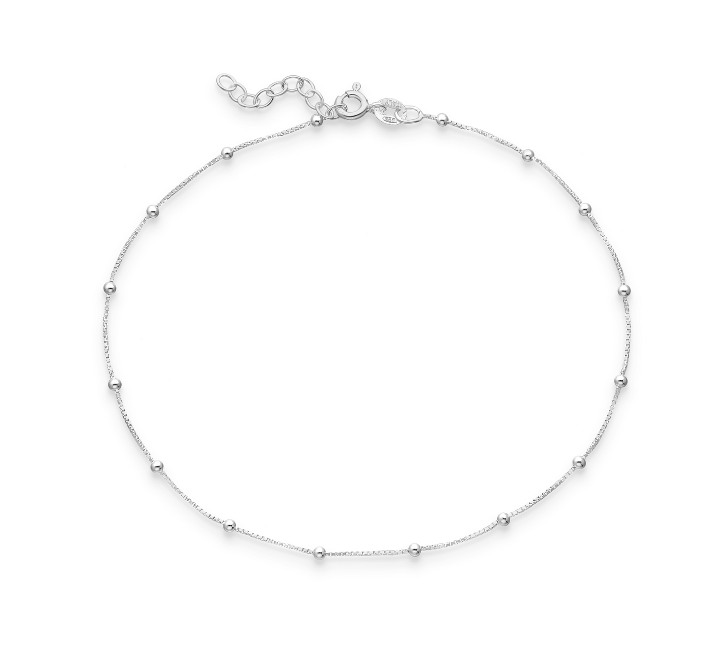 Sterling Silver Ball Station Anklet