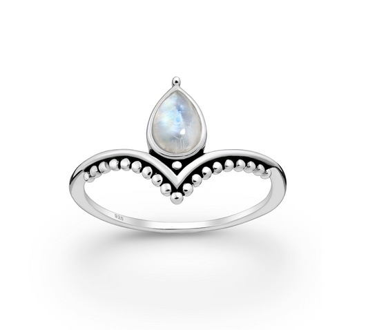 Lab- Created Rainbow Moonstone & Sterling Silver Pear Ring