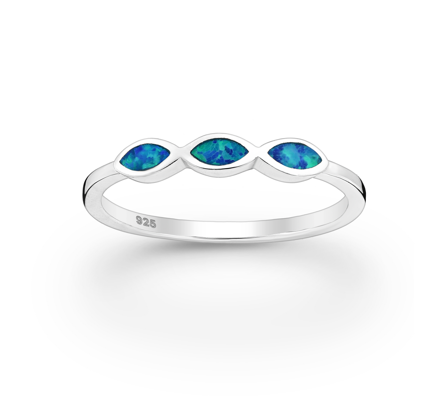 Lab-Created Blue Opal & Sterling Silver Triple Marquis Ring