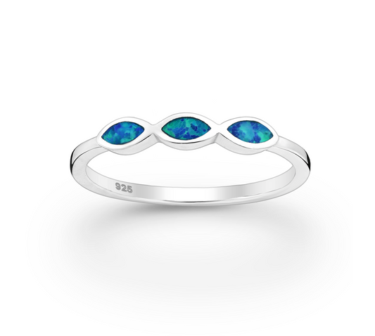 Lab-Created Blue Opal & Sterling Silver Triple Marquis Ring