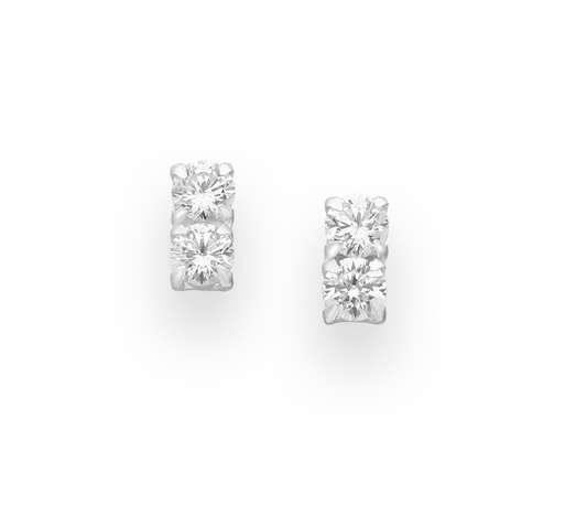 Sterling Silver Cubic Zirconia Mini Bar Round-Cut Stud Earrings