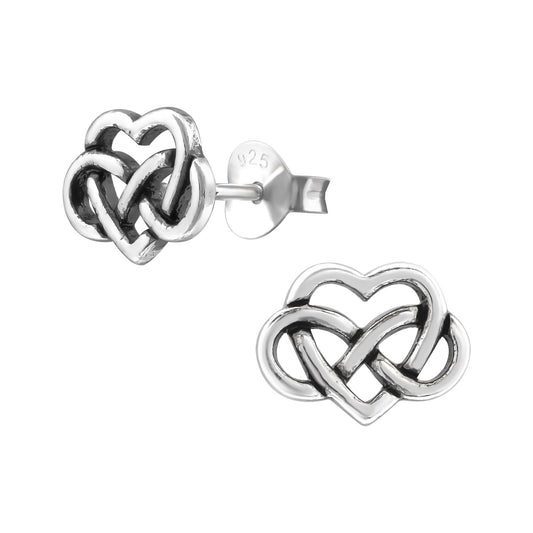 Sterling Silver Celtic Heart Stud Earrings