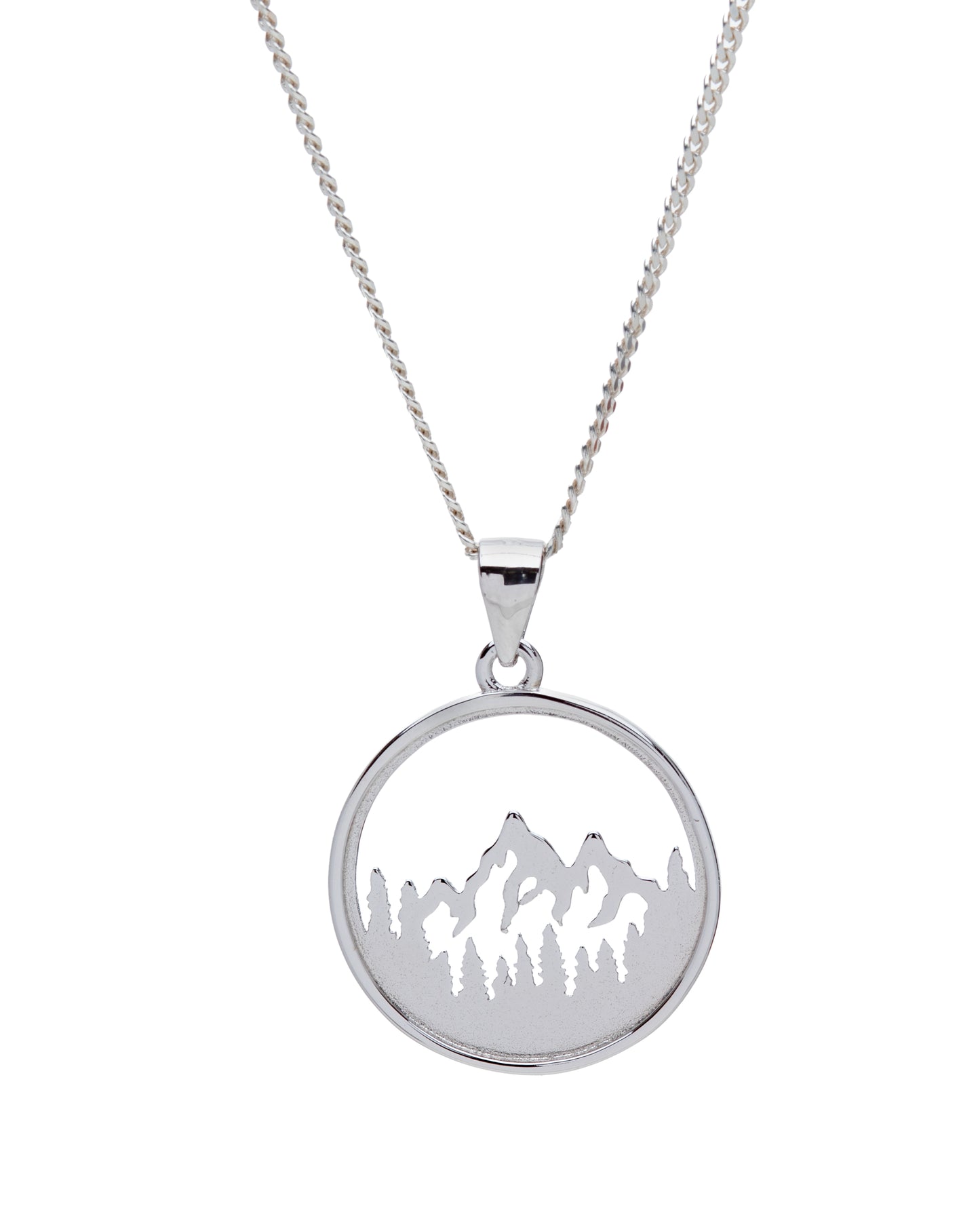 Sterling Silver Forest Mountain Range Pendant Necklace