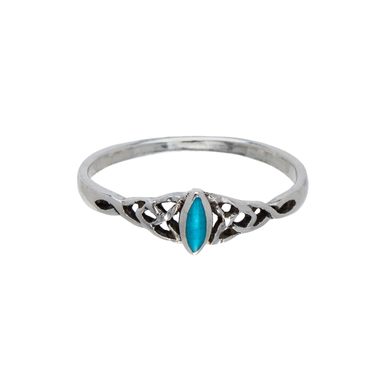 Synthetic Turquoise & Sterling SIlver Marquis Celtic Ring