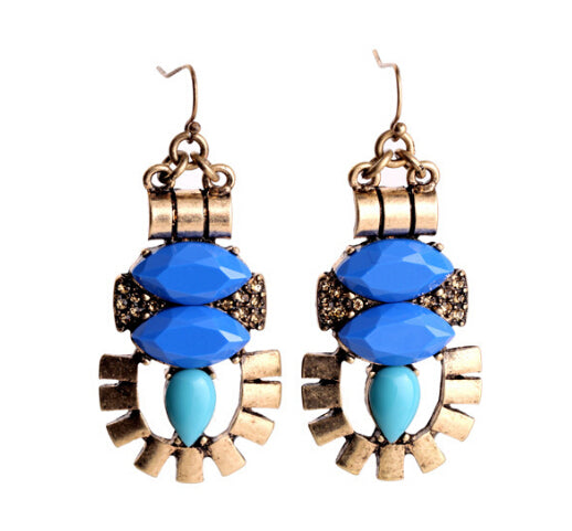 Blue Art Deco Drop Earrings