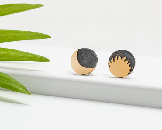 Sterling Silver & Bronze-Plated Moon & Sun Stud Earrings