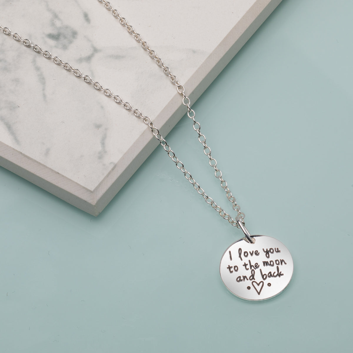 Sterling Silver Round 'I love you to the moon and back' Pendant Necklace (30220-18)