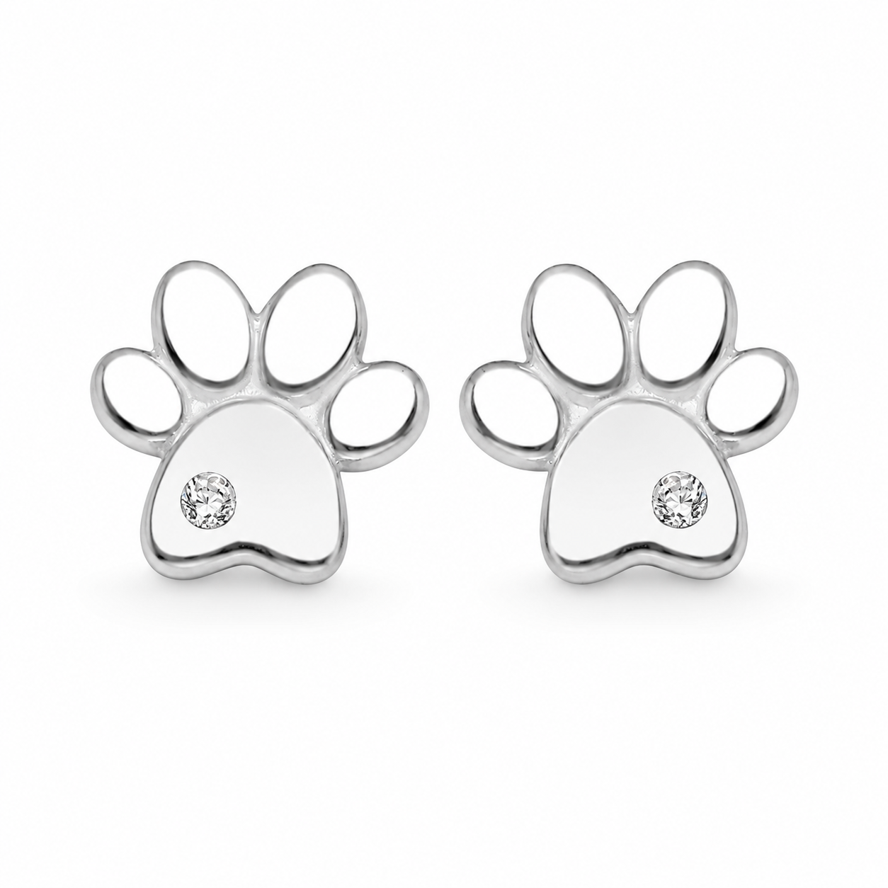 Paw Print CZ Sterling Silver Stud Earrings – Petite Animal Lover Jewelry