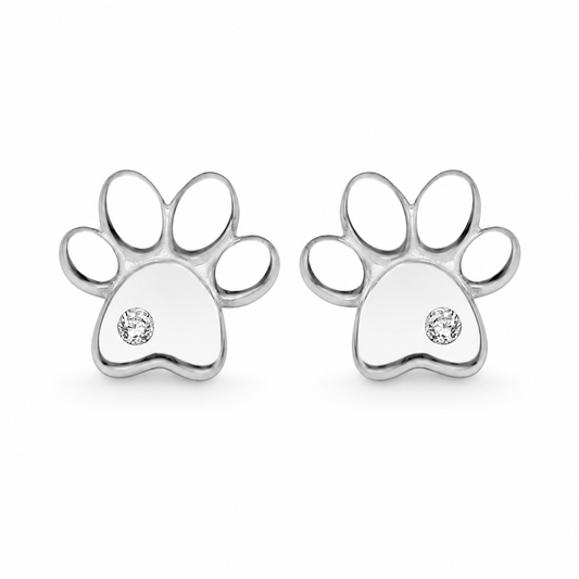 Paw Print CZ Sterling Silver Stud Earrings – Petite Animal Lover Jewelry