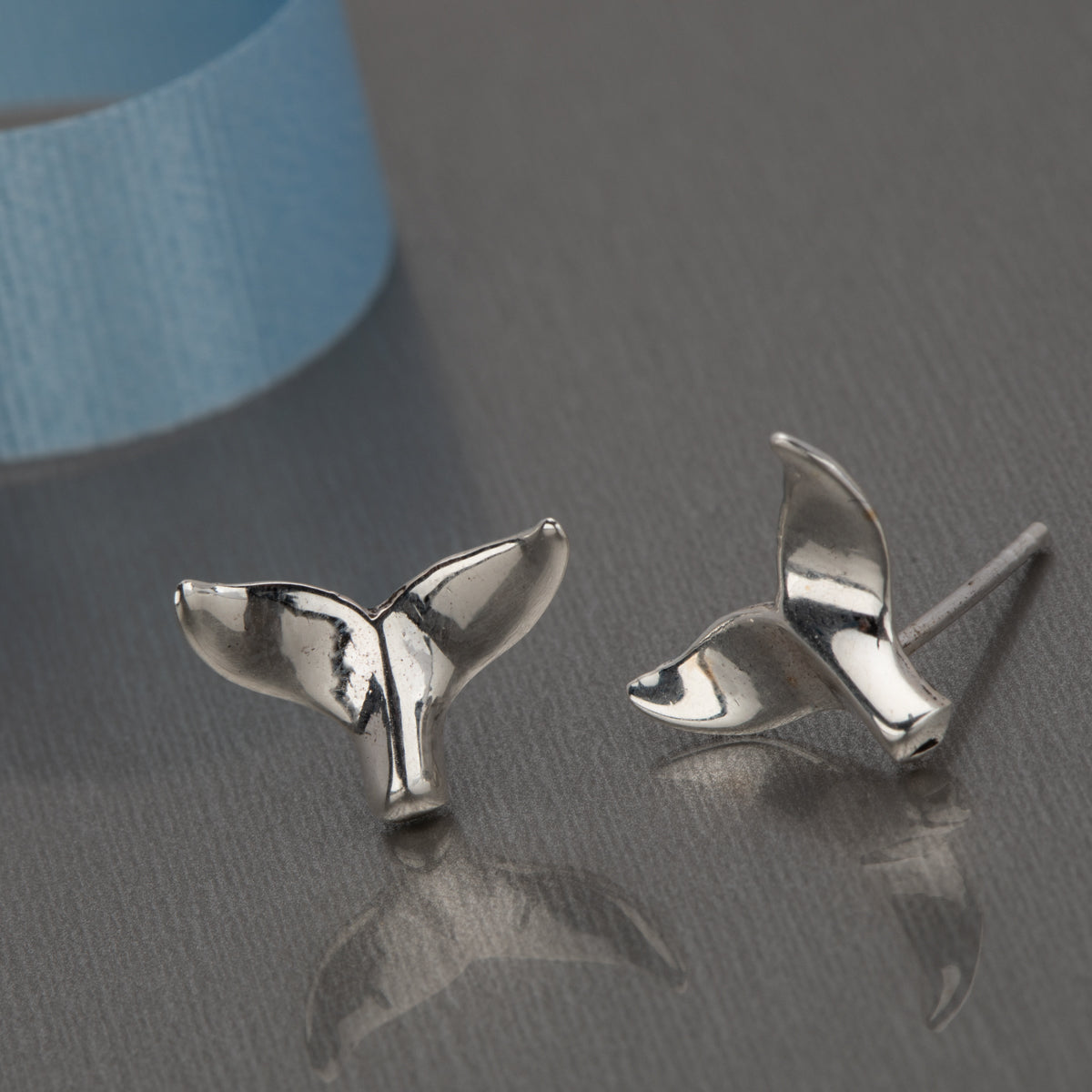 Sterling Whales Tail Stud Earrings