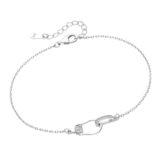 Sterling Silver Horse Snaffle Bracelet – Pavé CZ Adjustable Equestrian Jewellery