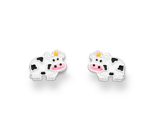 Sterling Silver Cute Cow Stud Earrings