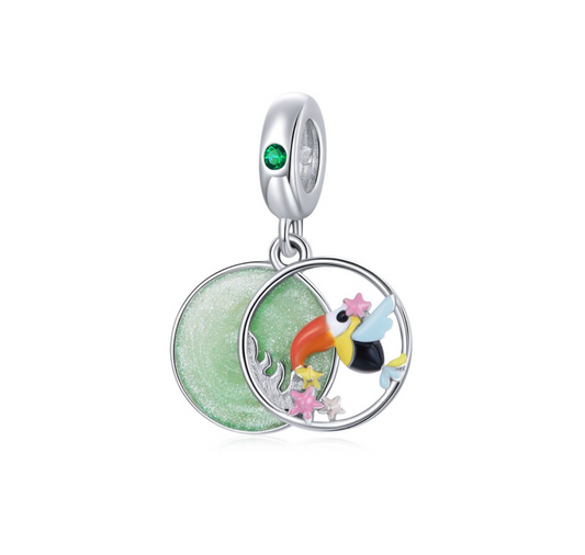 Sterling Silver Green Multi Colored Toucan Dangle Charm