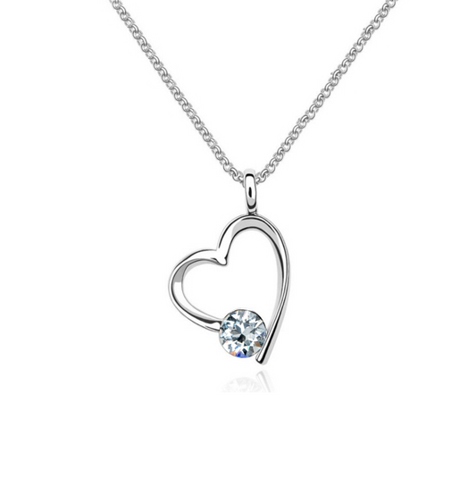 Silvertone Crystal Open Heart Pendant Necklace