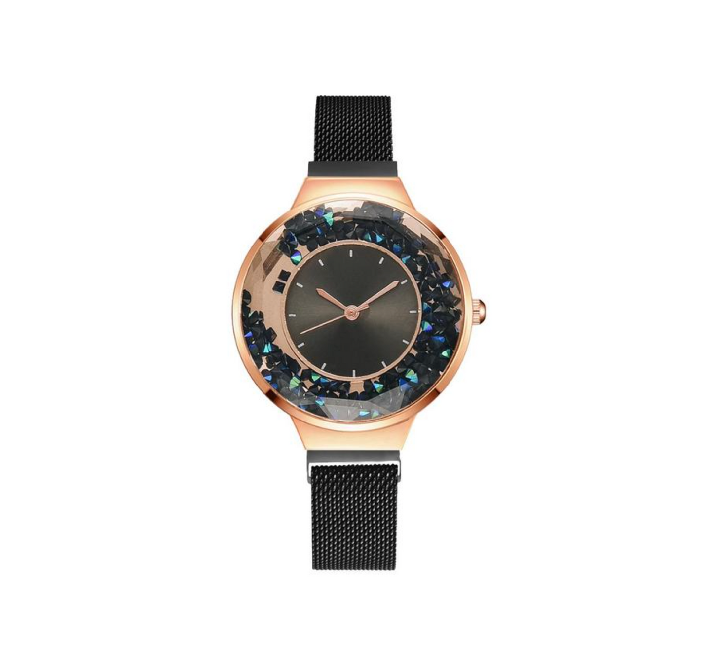 Geometric Loose Iridescent Crystal Faux-leather Strap Watch