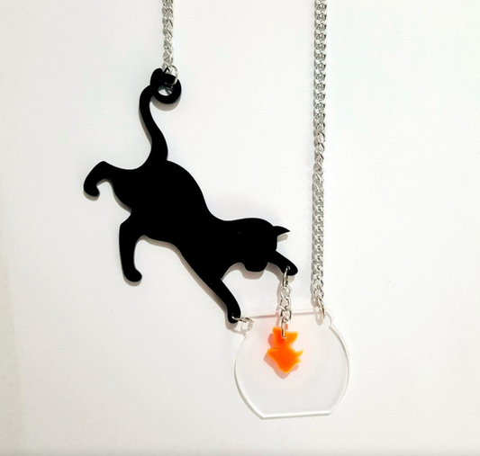 Black Cat Goldfish Pendant Necklace