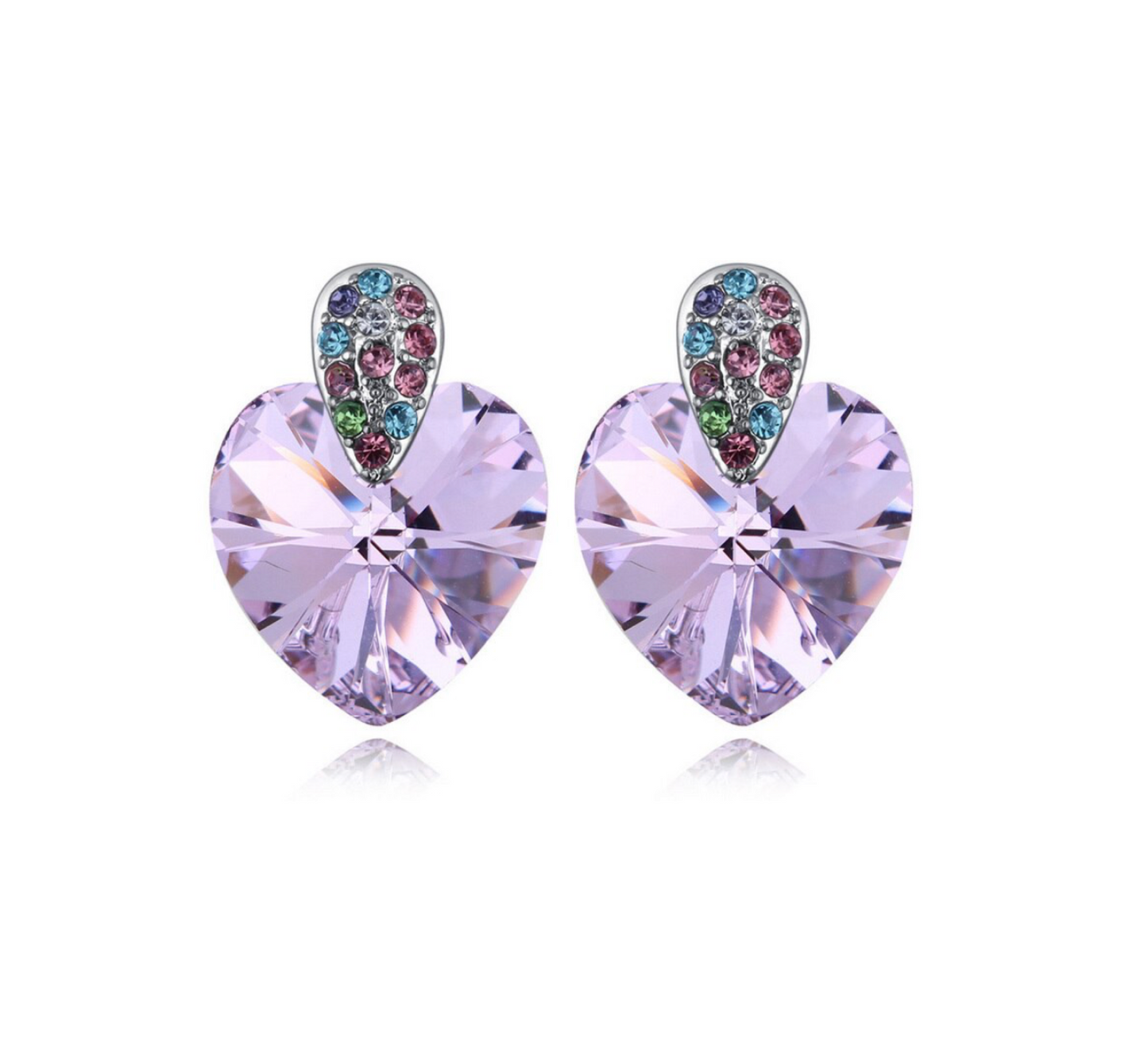 Silvertone Heart Stud Earrings with Swarovski Crystals