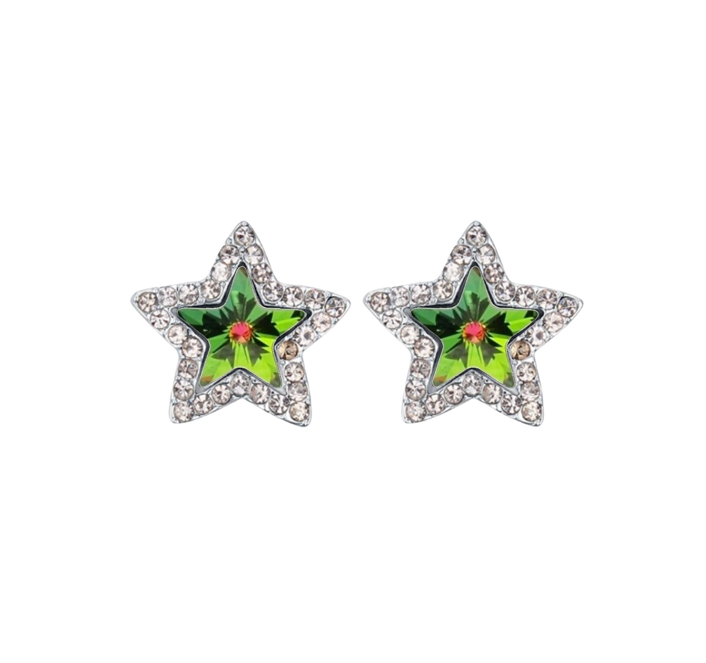 Silvertone Star Stud Crystal Earrings