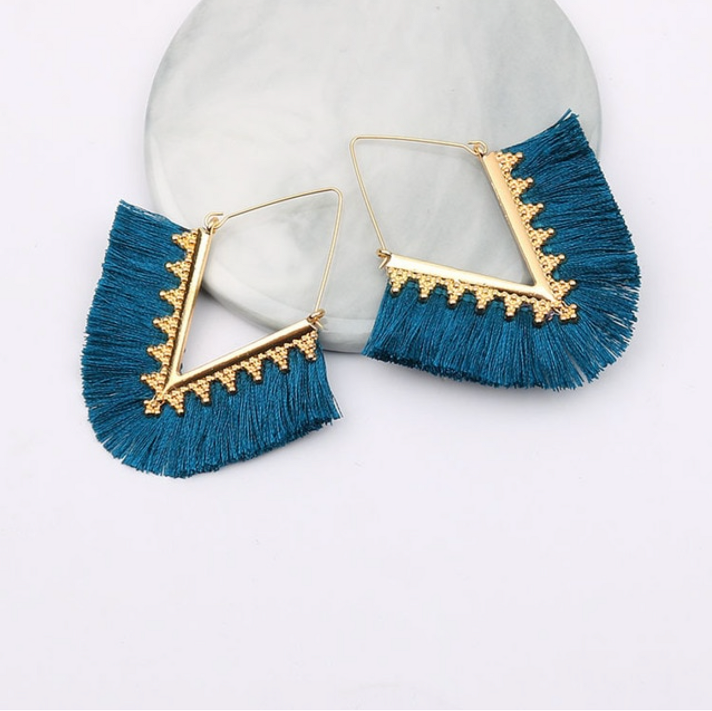 Goldtone Tassel Triangle Drop Earrings