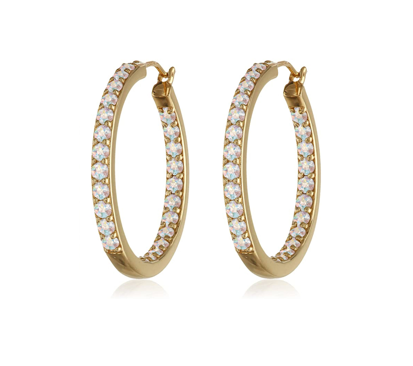 Swarovski Crystal Hoop Earrings – 0.95 Inch Diameter, Multiple Colors, Rhodium or Gold Finish