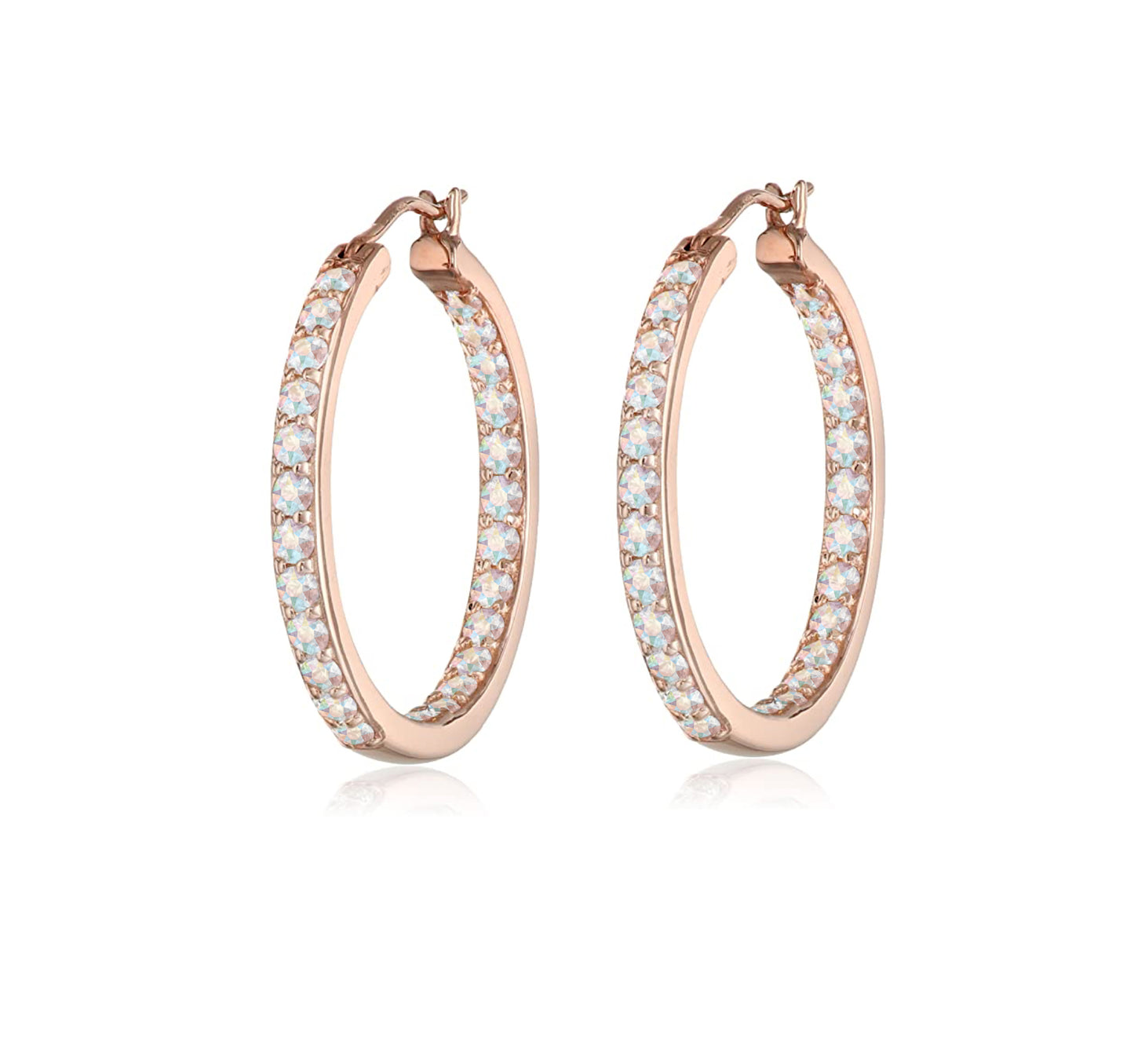 Swarovski Crystal Hoop Earrings – 0.95 Inch Diameter, Multiple Colors, Rhodium or Gold Finish