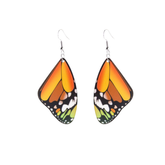 Orange Butterfly Wing Drop Earrings