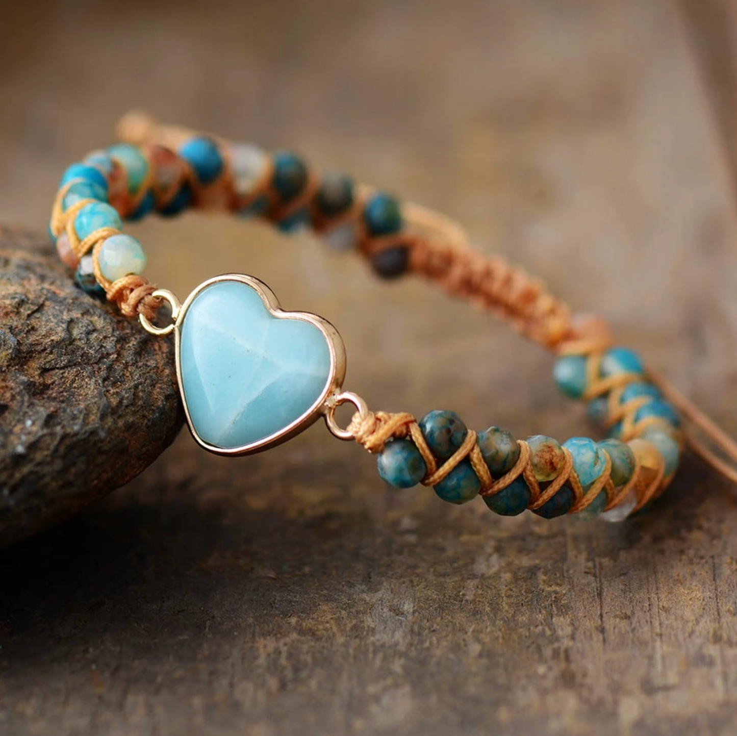 Heart Gemstone Beaded Adjustable Bracelet