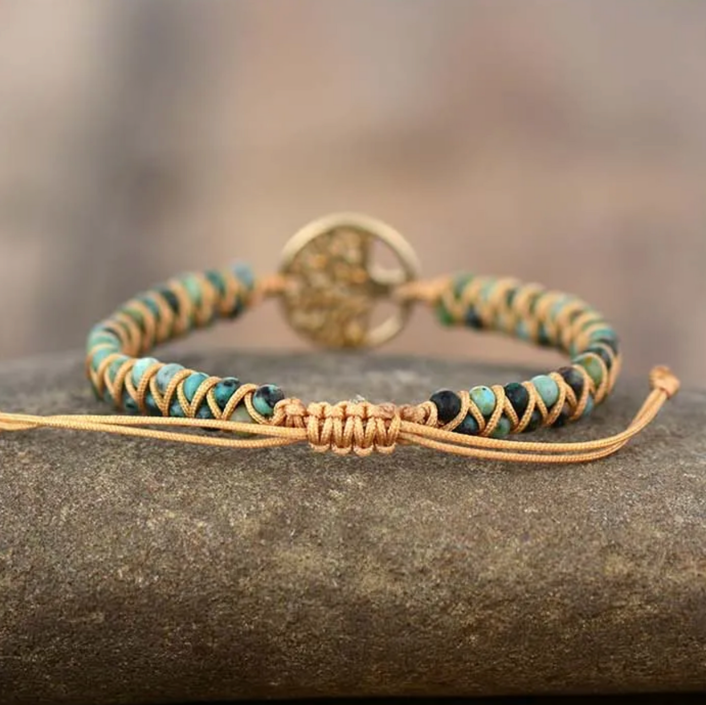 Goldtone Tree Of Life - African Jasper Beaded Bracelet