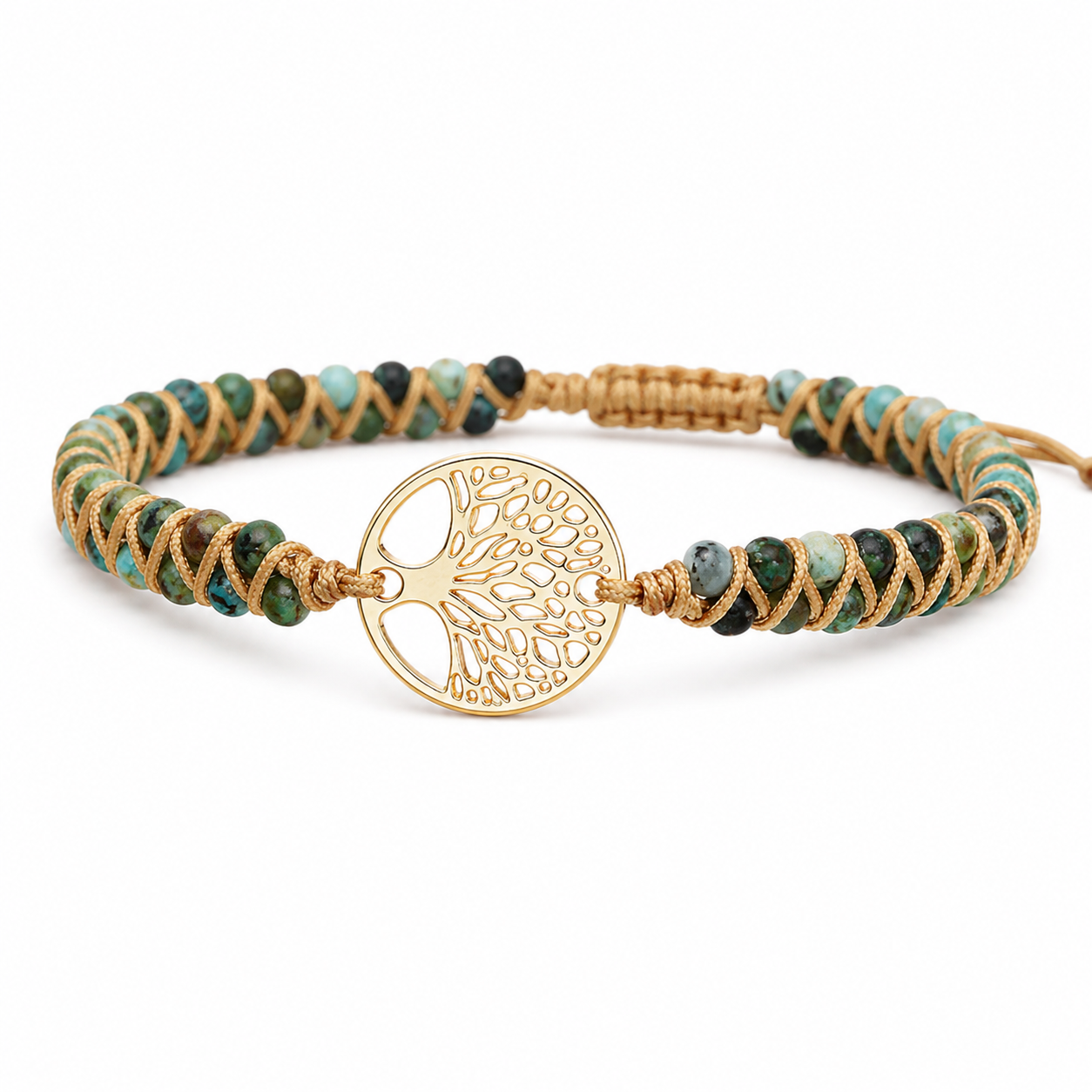 Goldtone Tree Of Life - African Jasper Beaded Bracelet