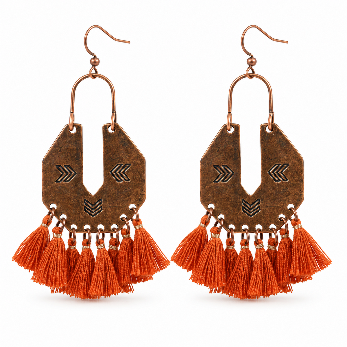 Brass Boho Tasseled Statement Drop Earrings — alternate view, SKU 72121-42
