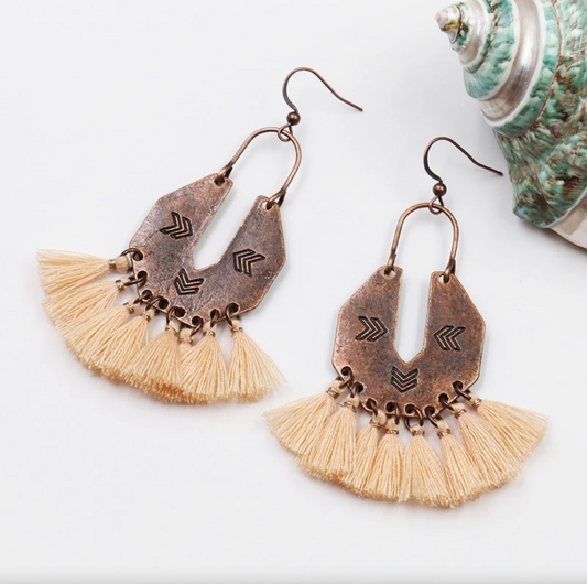 Brass Boho Tasseled Statement Drop Earrings