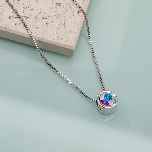 Aurora Borealis Swarovski Crystal Solitaire Pendant Necklace