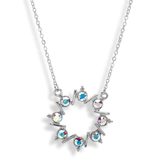 Burst pendant necklace with Swarovski crystals, AB finish, 1-inch pendant, adjustable rhodium plated chain by callura