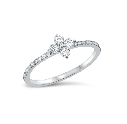 Cubic Zirconia & Sterling Silver Pavé Clover Ring