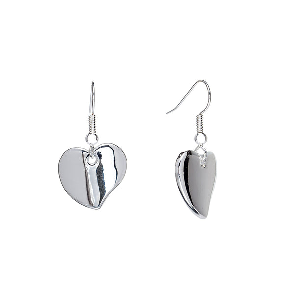 Sterling Silver Filled Curved Organic Heart Drop Earrings