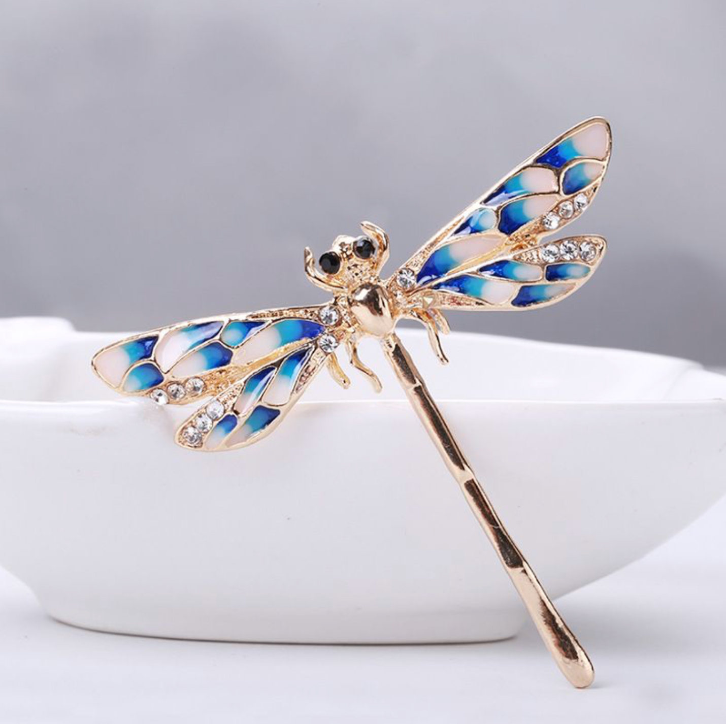 Goldtone Blue Dragonfly Brooch