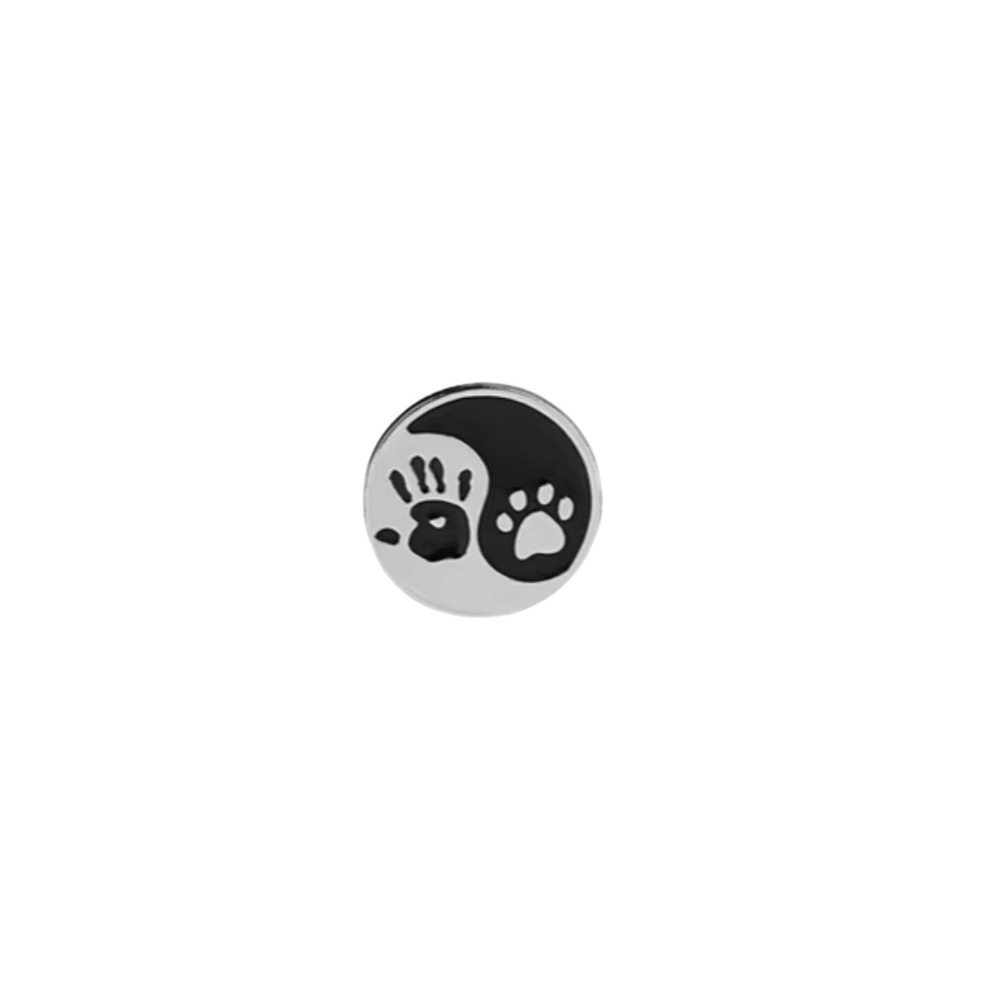 Silvertone Hand Paw Print Yin Yang Pin Brooch