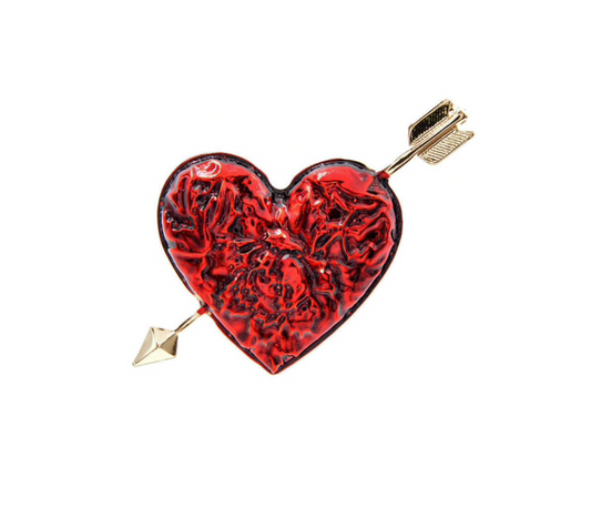 Goldtone Red Heart And Cupids Bow Brooch
