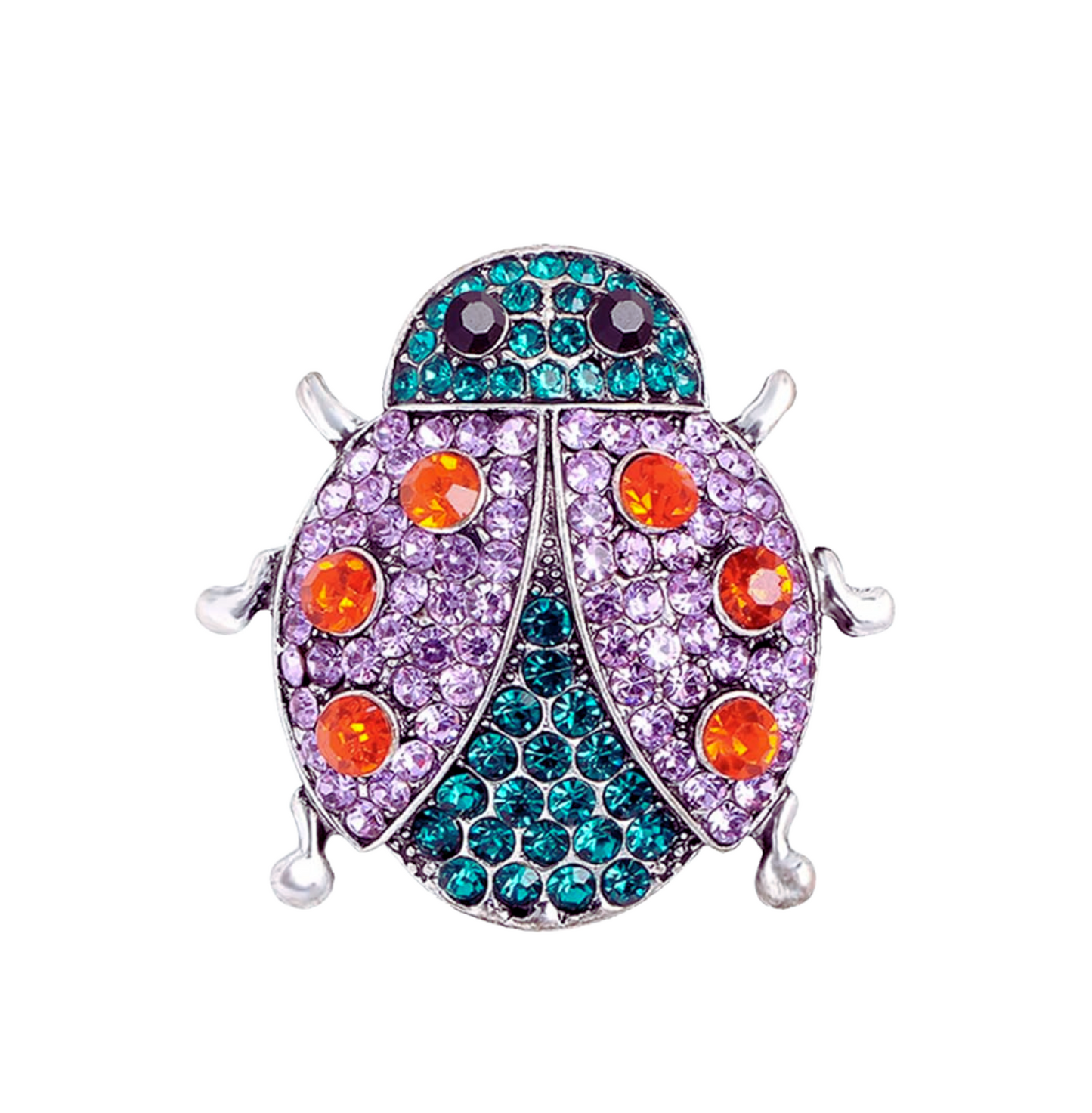 Purple Green Ladybug Crystal Brooch