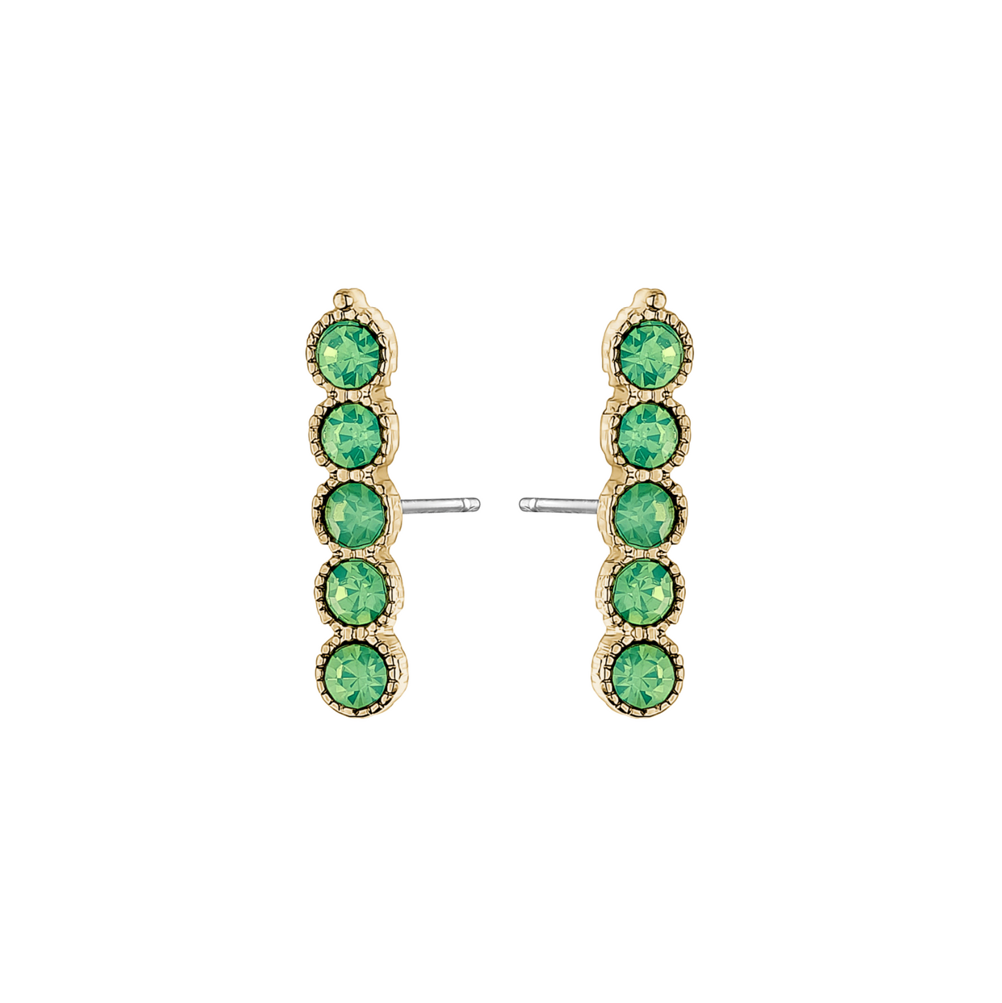 Goldtone Green Circular Stud Earrings