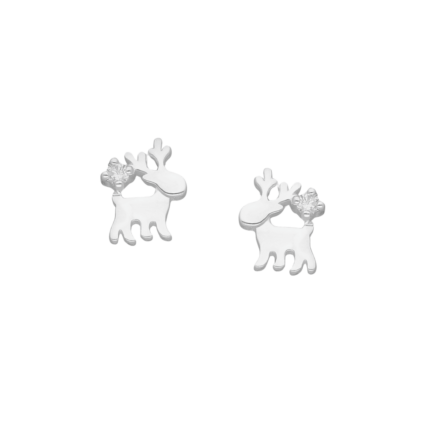 Sterling Silver Cubic Zirconia Cute Reindeer Stud Earrings