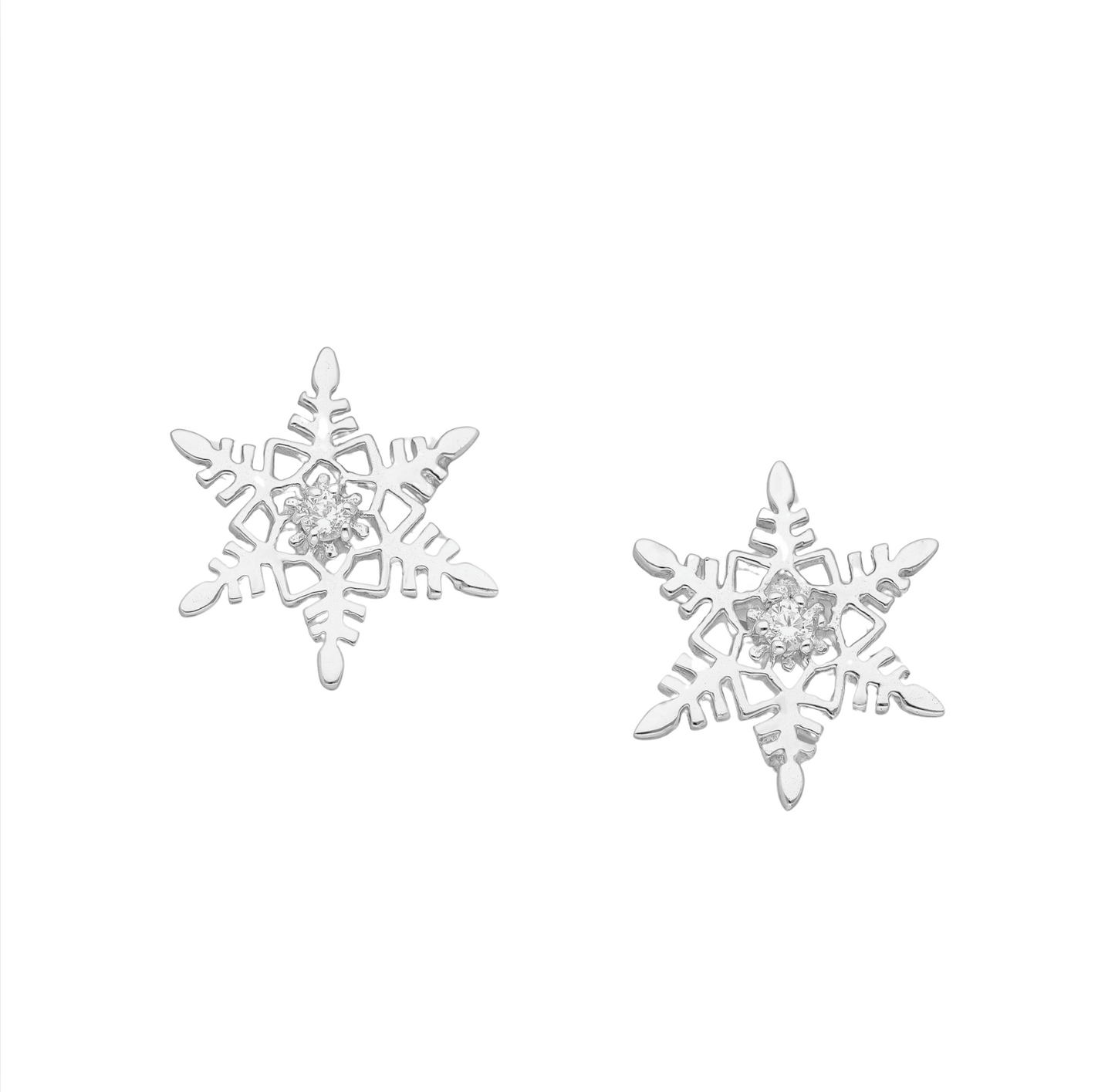 Sterling Silver Cubic Zirconia Ornate Snowflake Stud Earrings