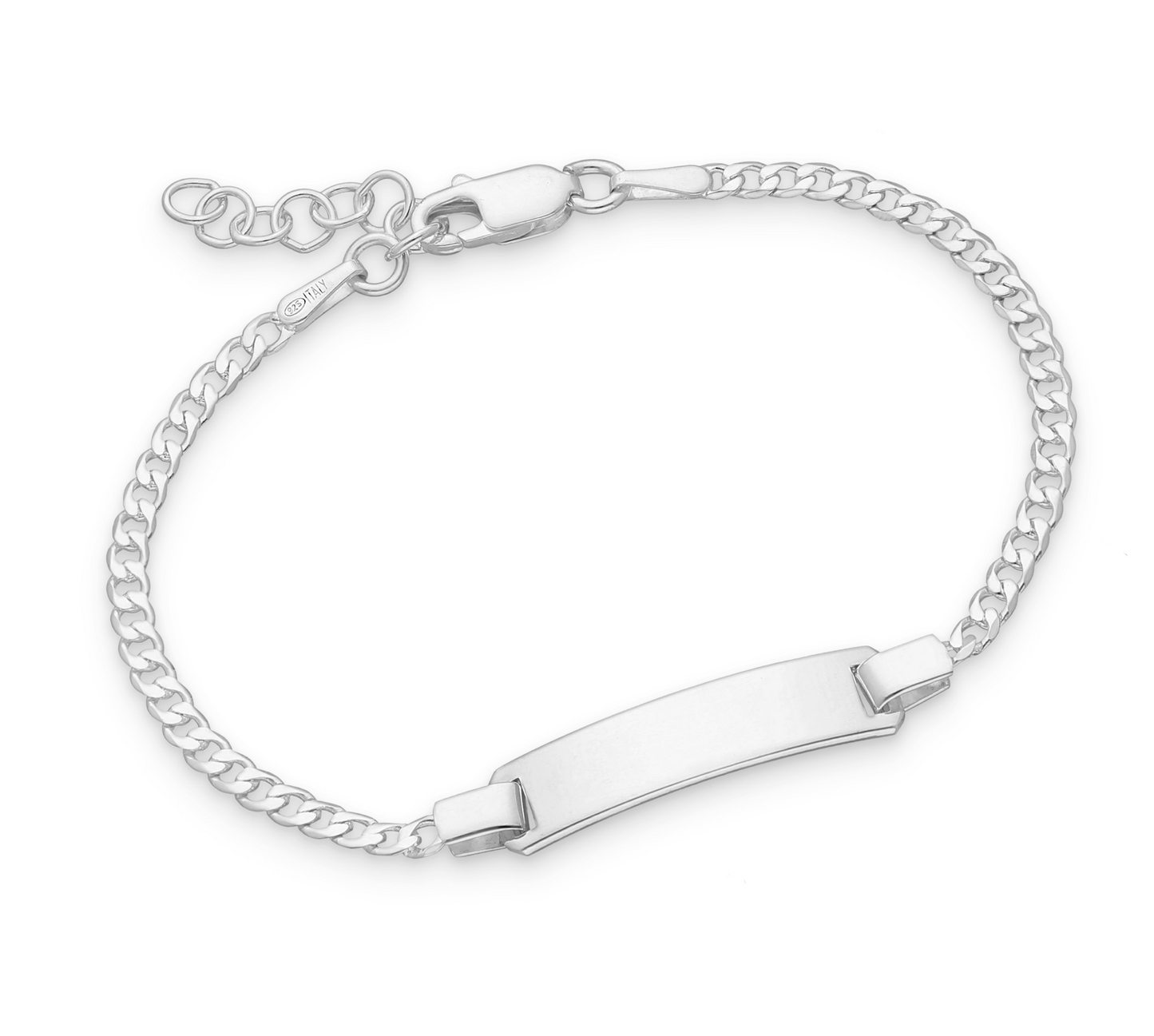 Sterling Silver Curb Chain Engravable Bar Bracelet