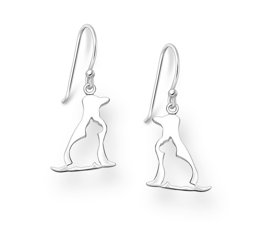 Sterling Silver Cat Dog Silhouette Drop Earrings