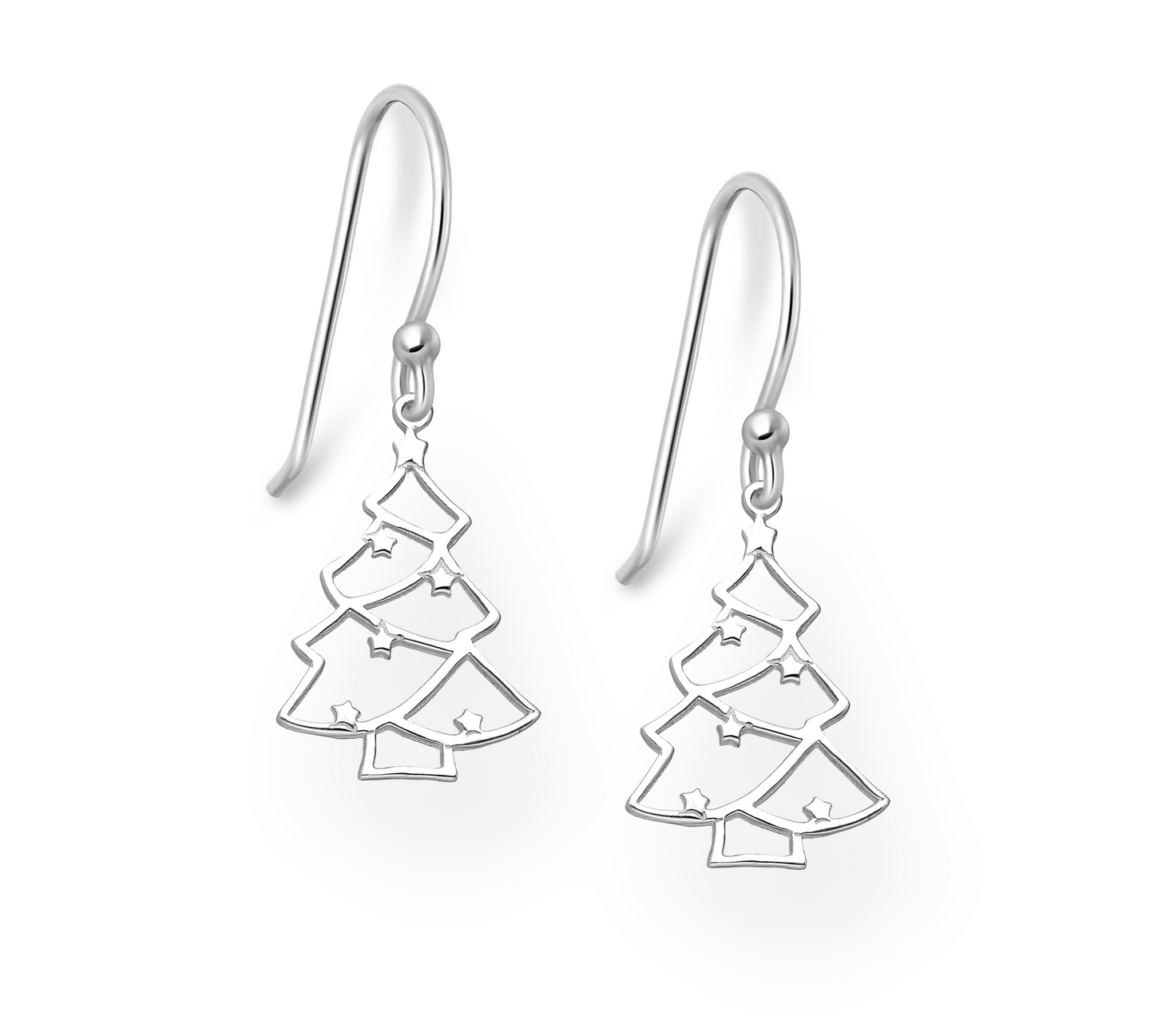 Sterling Silver Openwork Christmas Tree Drop Earrings