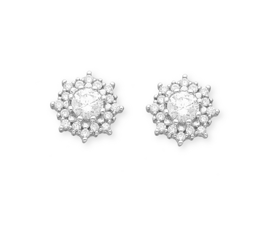 Sterling Silver Cubic Zirconia Ornate Snowflake Drop Earrings