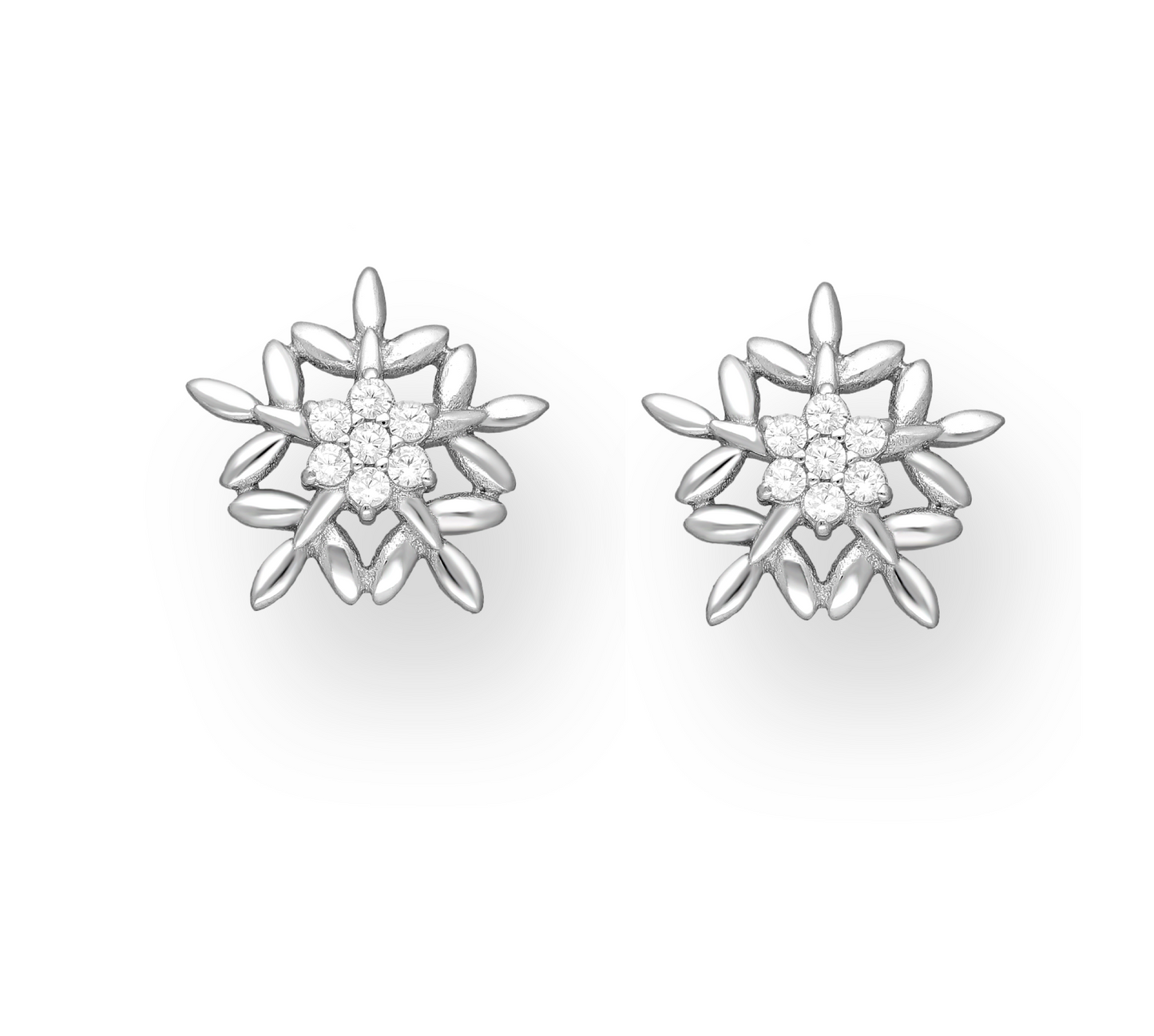 Sterling Silver Cubic Zirconia Openwork Snowflake Stud Earrings