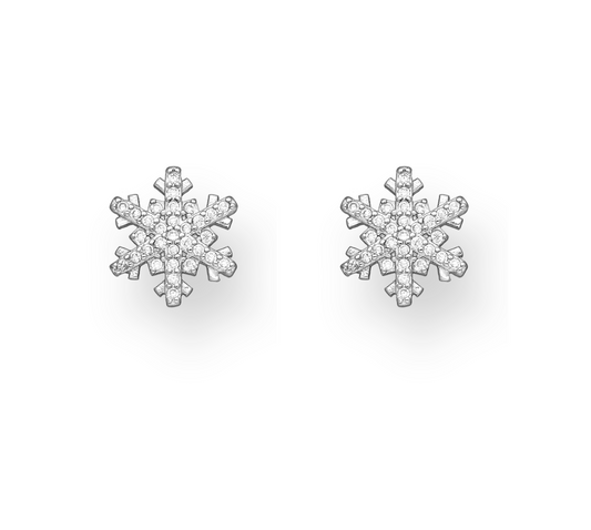 Sterling Silver & CZ Encrusted Snowflake Stud Earrings