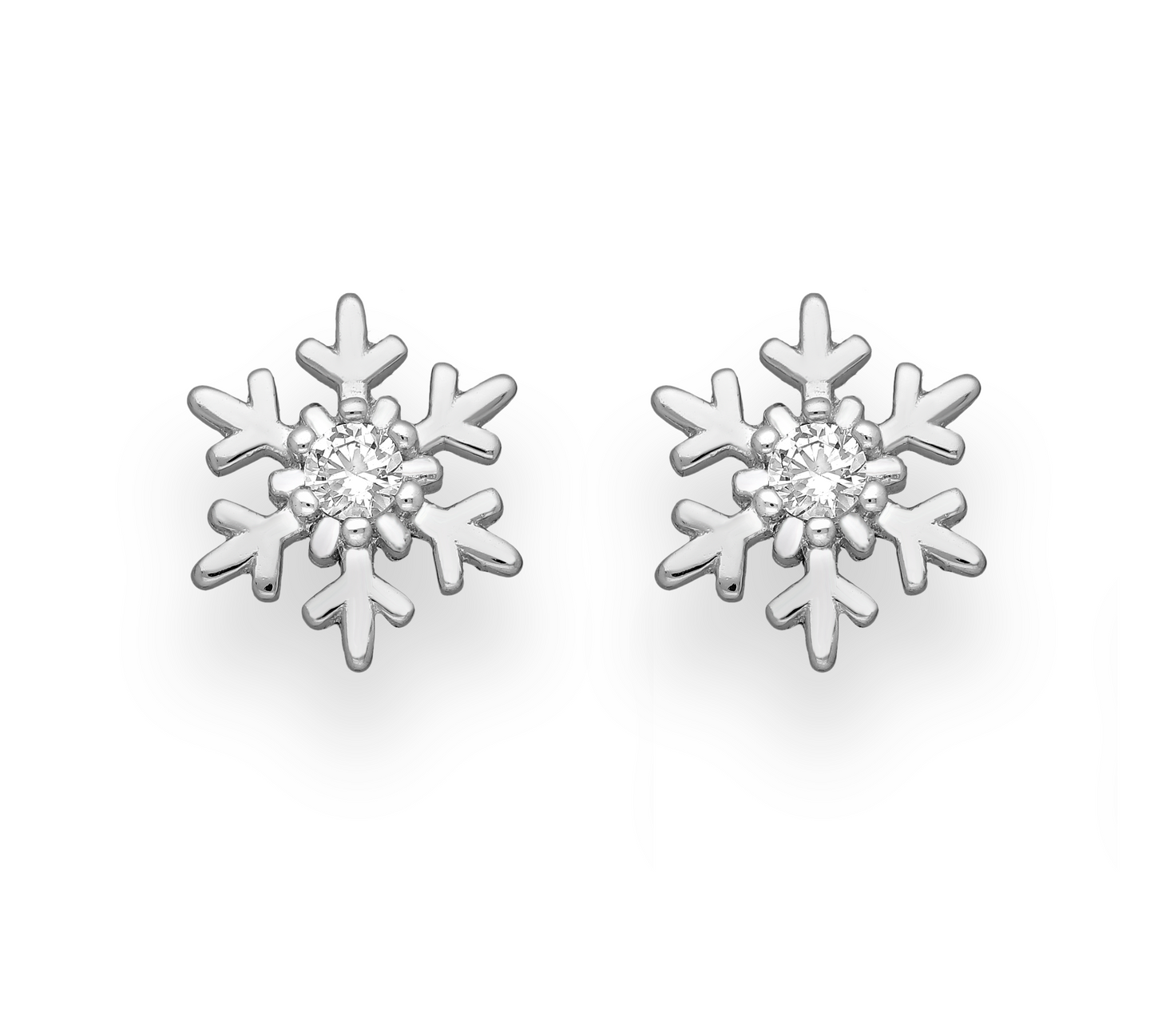 Sterling Silver Classic Snowflake Cubic Zirconia Stud Earrings
